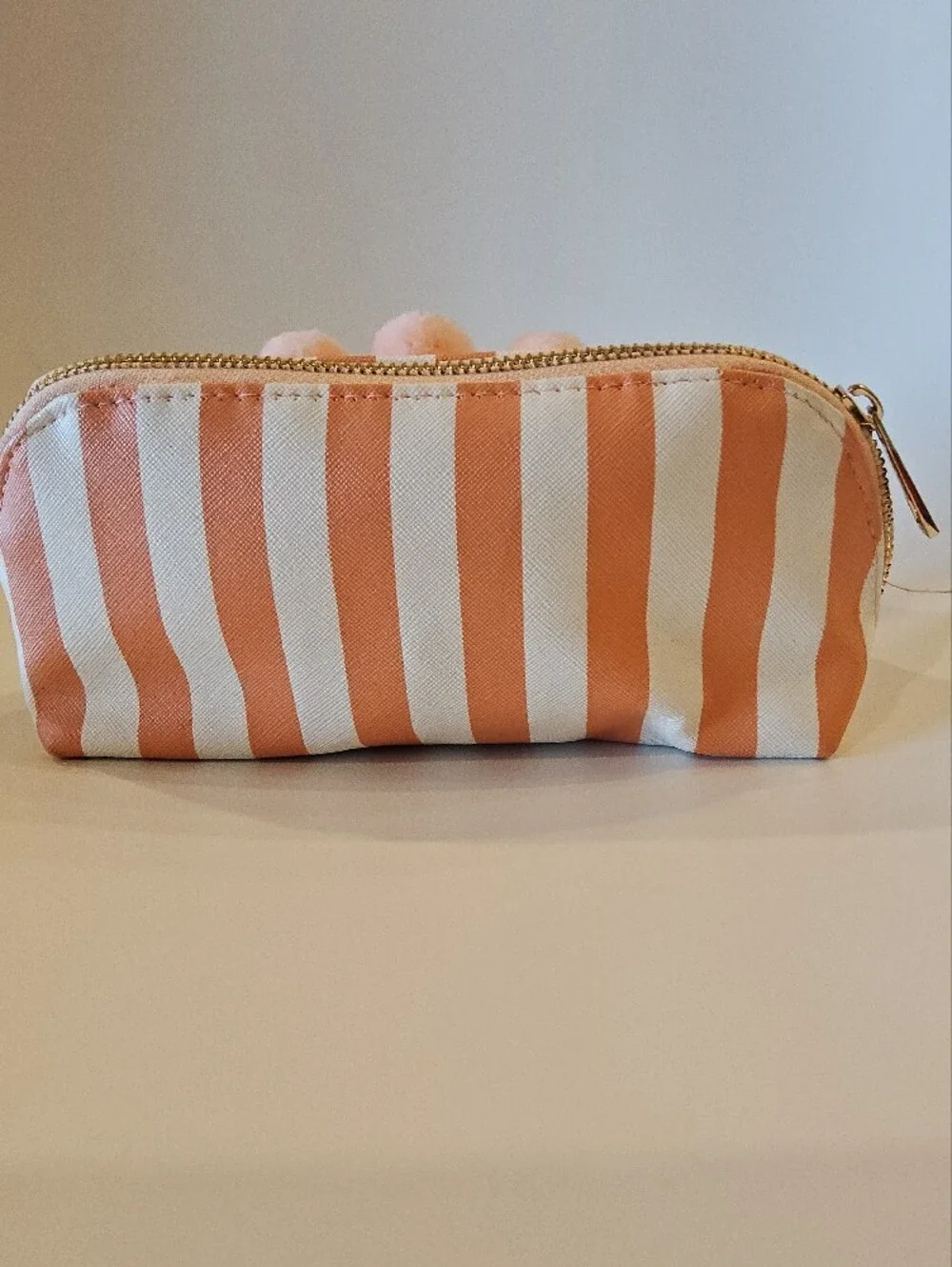 Pom-Pom Stripe Cosmetic bag - Peach & Cream